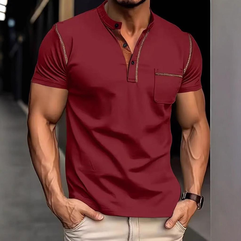 Men's Round Neck Button Shoulder Polo Shirt