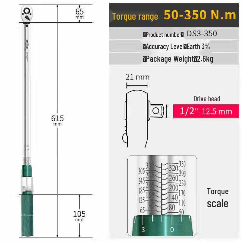 Gong Deng Deng 1/2-inch Drive Torque Wrench, 50-350N.m
