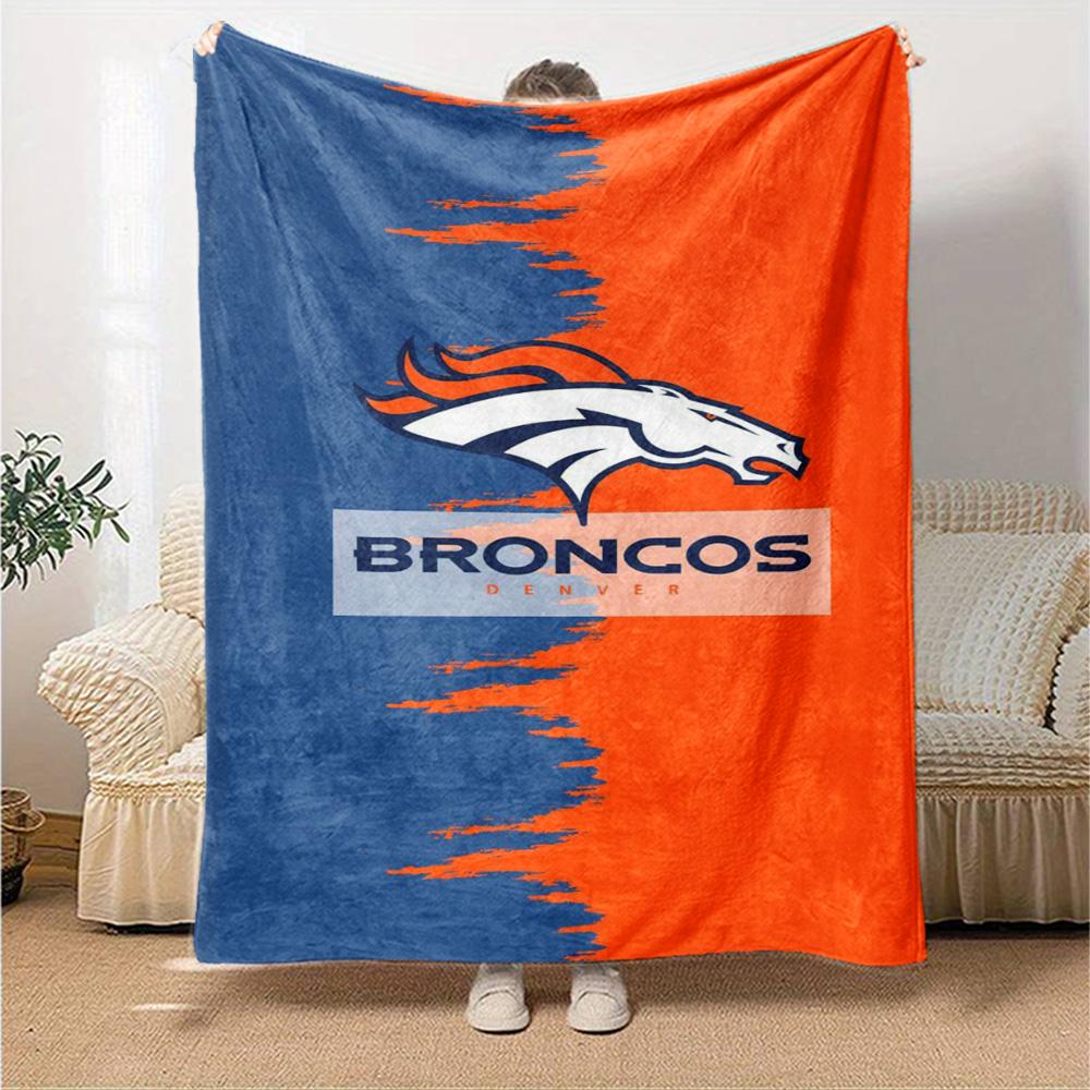 Denver Broncos Logo Print Flannel Blanket High Quality Warm Comfortable Cover for All Seasons Perfect for Gifts Home Decor