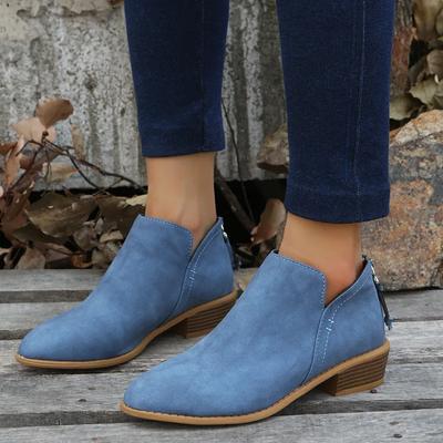 Winter Women's Ankle Boots British Style Solid Color Pointed Toe Women Short Boots Zipper Mid Heel Thick Heel Women's Booties