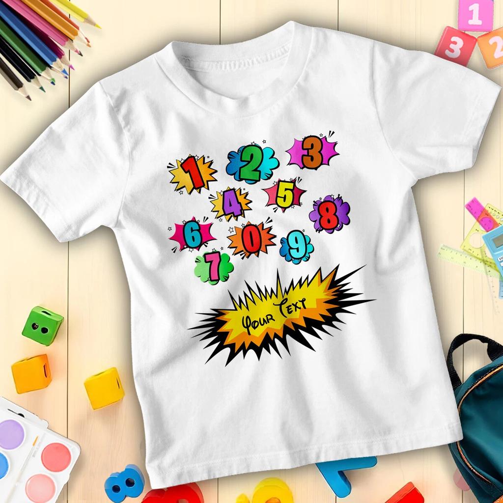 Personalised Boys and Girls Comic Number Day Maths Day T-Shirt Tee for Kids #ND