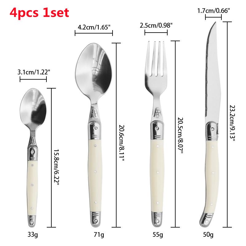 

Набор столовых приборов Laguiole из 4-24 предметов. Столовая посуда цвета слоновой кости, нож для стейка, вилка, ложка, чайная ложка. Столовые приборы из нержавеющей стали для ресторана.