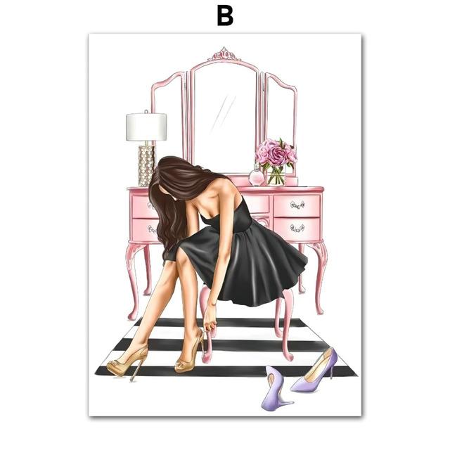 Beauty Modern Girl High Heel Paris Perfume Girl Wall Art Canvas Painting Posters And Prints Wall Pictures For Living Room Decor No Frame