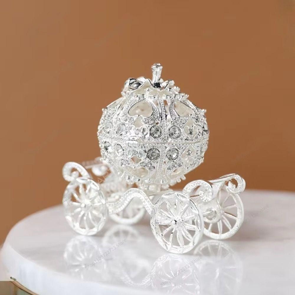 Desktop Ornament Enamel Jewelry Box Rhinestone Crystal Pumpkin Carriage Trinket Box Collectible