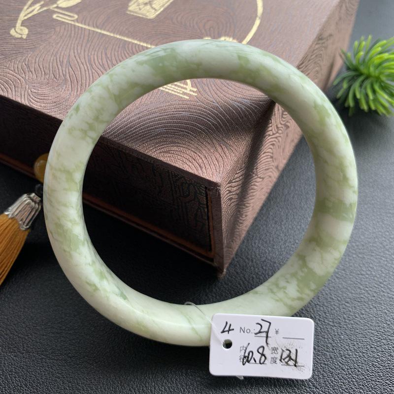 A4 Emerald Green Hetian Jade Bracelet with Floral Design