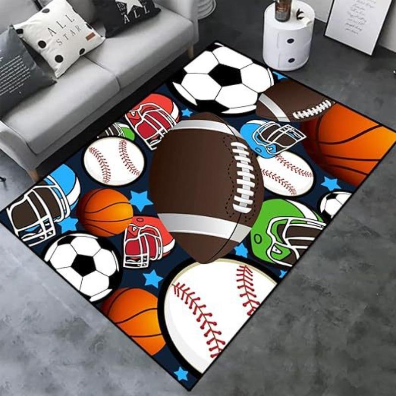 Dynamic Sports Ball Rugs Flaming Football Basketball Design Brick Wall Breakthrough for Game Room Man Cave Decor