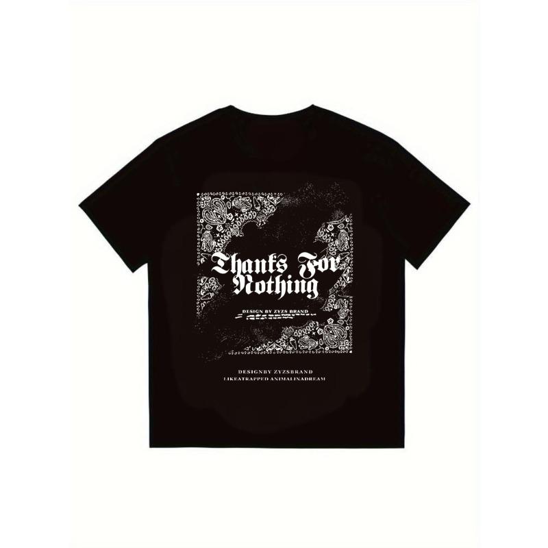 

Black T Shirt Thanks For Nothing Bandana Print Design Streetwear Casual Fashion Men Women Unisex Top Urban Style Hip Hop Outfit S
