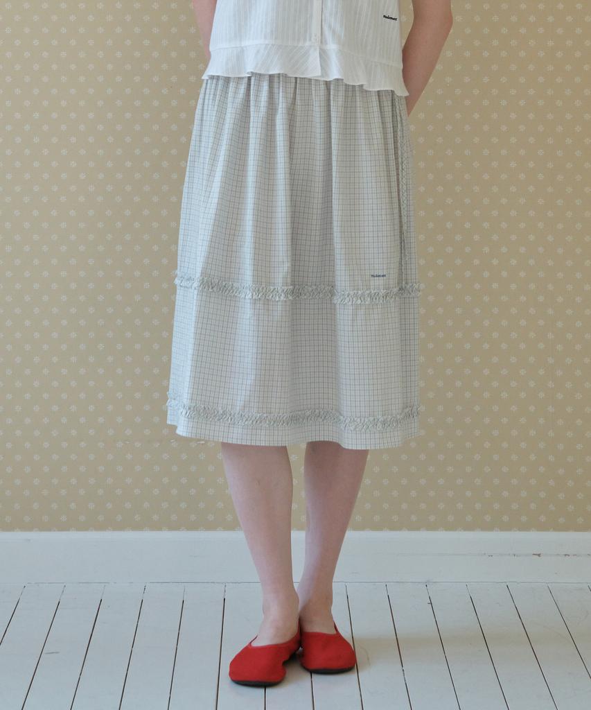 Tudment Check Tiered Skirt_Ivory