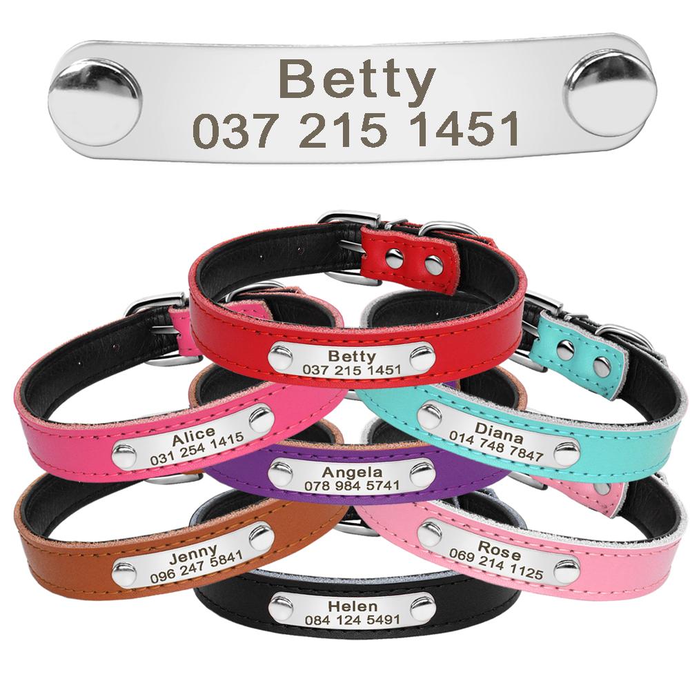 

Personalized Dog Collar PU Leather Puppy Dogs Collars Free Custom Pet Neckace Engraved Name ID For Small Medium Dogs Cats Pink 19-26cm розовый