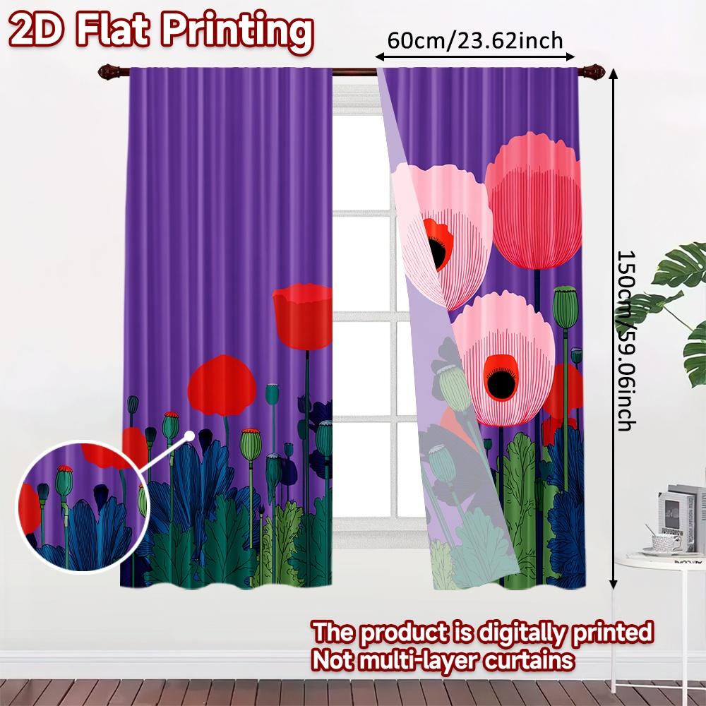 2D FLAT PRINTING 2pcs Curtains (Without Rod) Floral Spring Delight Valentine is day Festival Creative Curtains Versatile