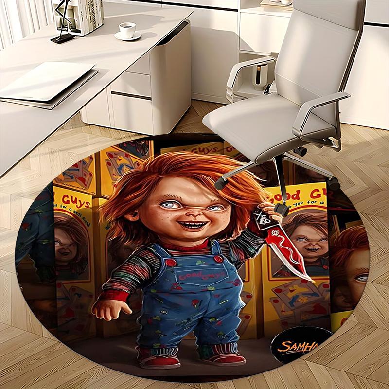 Chucky Doll,Horror Toy Chair Mat Round Rug-Office Carpet, Machine Washable, Non-slip, Suitable for Living Rooms, Bedrooms, Entryways, and Ho