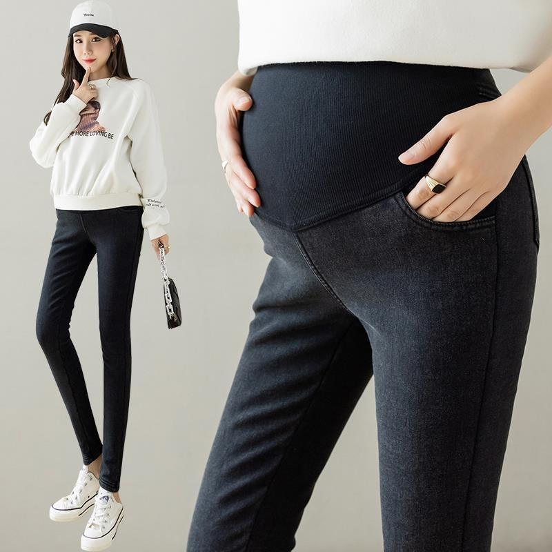 1 #fleece jeans winter black fleece belly support pants pencil pants small pants thickened warm maternity pants