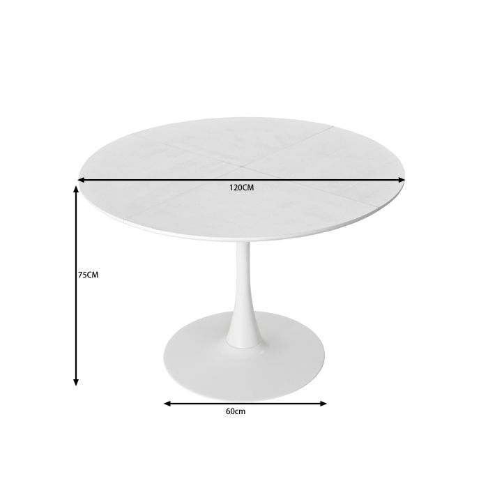 Table À Manger Ronde - MUVOE - 47,24 Pouces - Bois Massif - 4 Places - Blanc