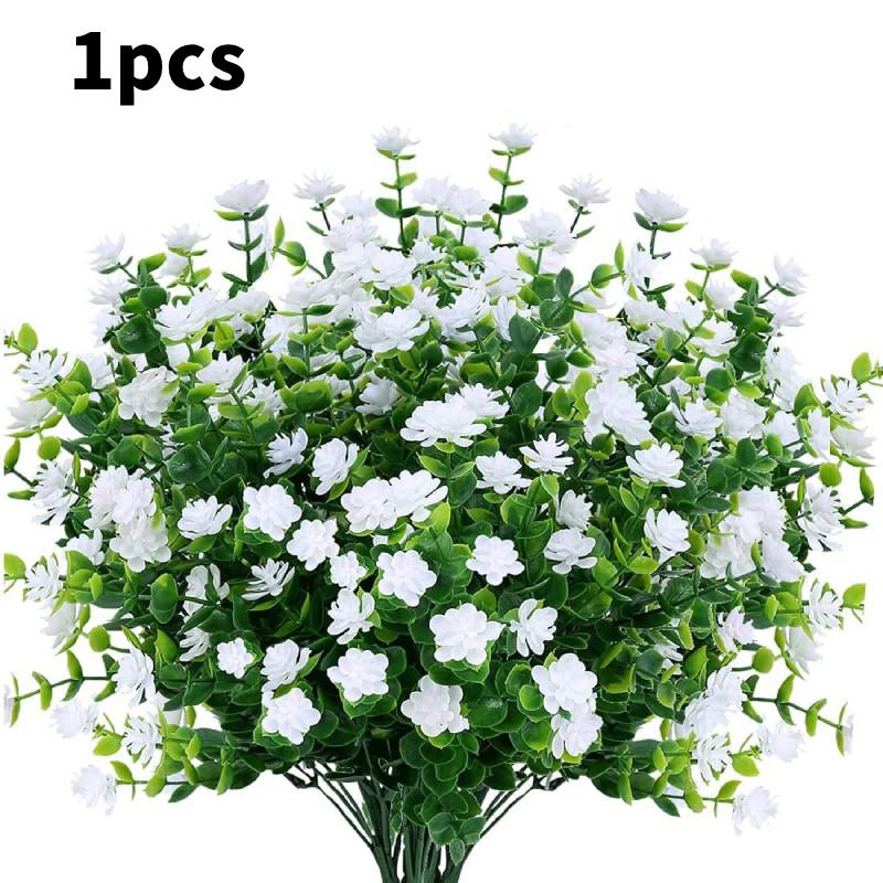 

Bundle Flowers Artificial Outdoor Artificial Resistant Faux Plastic Shrubs Plant белый