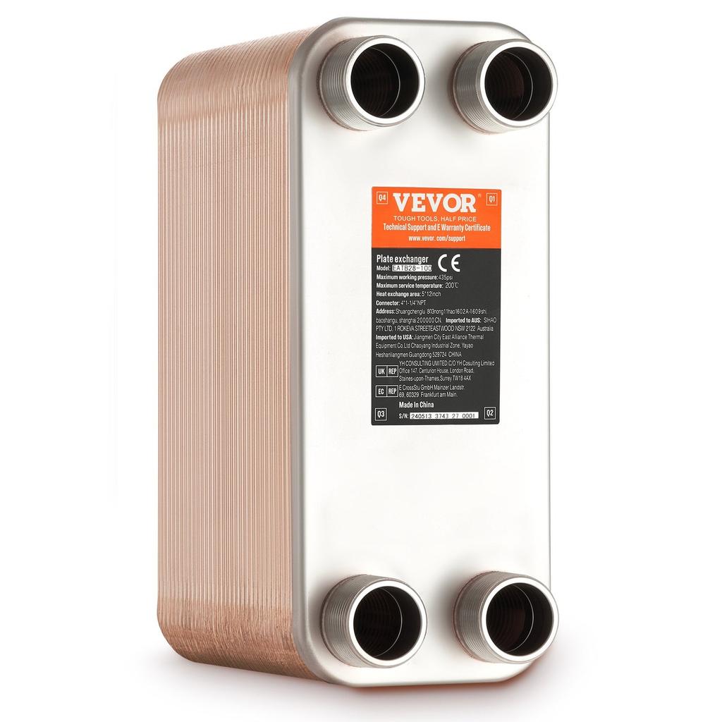 80 Plate Heat Exchanger 4*1-1/4" MNPT Ports 5"x 12" Brazed 316L St. Steel