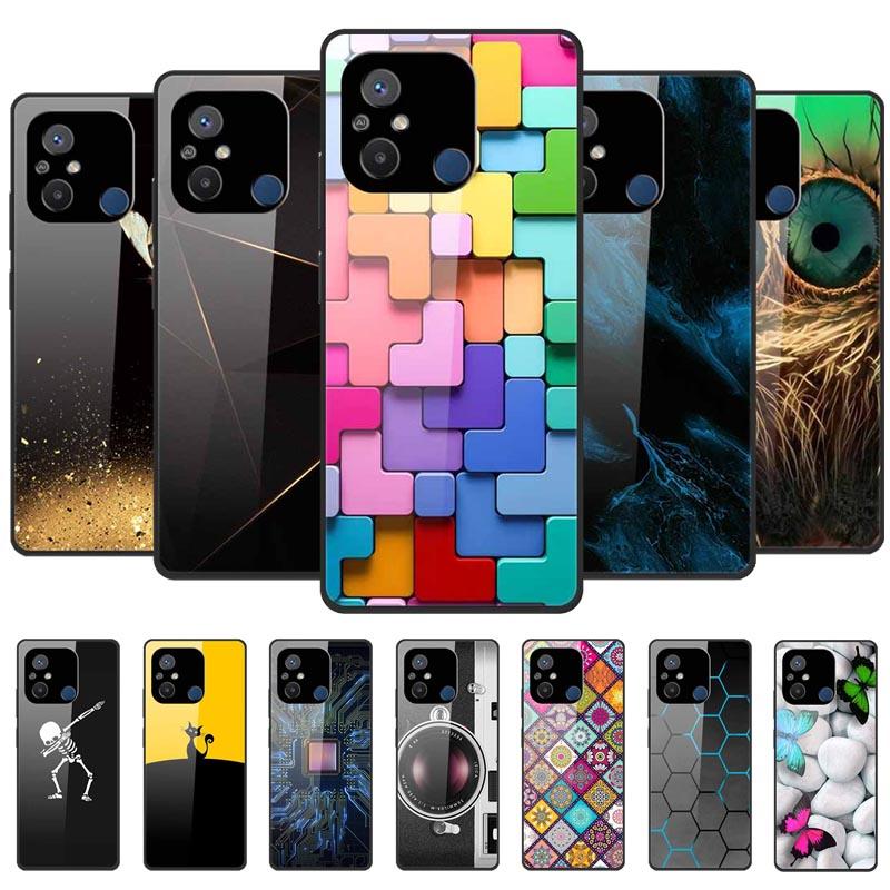 Gehärtetes Glas Case für Redmi 12C Rückabdeckung Hartschalen Case für Xiaomi Redmi 12C 4G Handyhülle Redmi12C Fundas 22120RN86G Cooler Stoßfänger