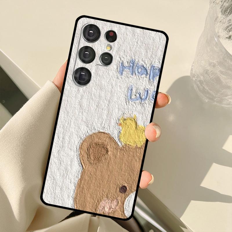 Kawaii Hasen Bären Koreanische Ölgemälde Hülle Für Samsung Galaxy S22 S21 Ultra Note 20 S8 S9 S10 Note 10 Plus S20 FE S21 FE Hülle