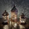 Middle East Arab Metal Vintage Hanging Lamp Hollowed Iron LED Lanterns Battery Operated Home Table Centerpieces Decors