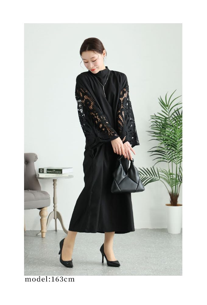 Sawa la mode A dress with lace and fashionable long Free á - stylish, one-piece sleeves. Women's dress, length, lace, mode-9295, Size, Black.