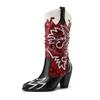 Fashion Cowboy Western Boots Women's Embroidery Mid Calf Boots Patchwork Snakeskin Mixed Colours Heels Shoes