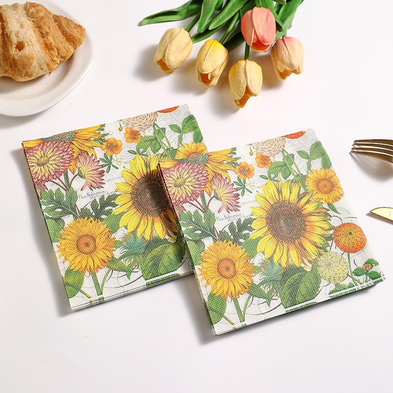 20 Stück Sonnenblumen-Druck Papierservietten, Einwegservietten für Babyparty Geburtstagsfeier - Tischdeko Taschentücher Zubehör