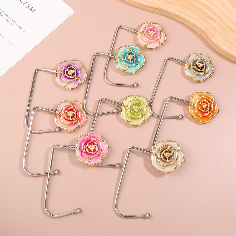 Elegant Gradient Rose Bag Purse Hook Portable Handbag Hanger Fashion Foldable Table Hook Organizer Desk Side Hooks