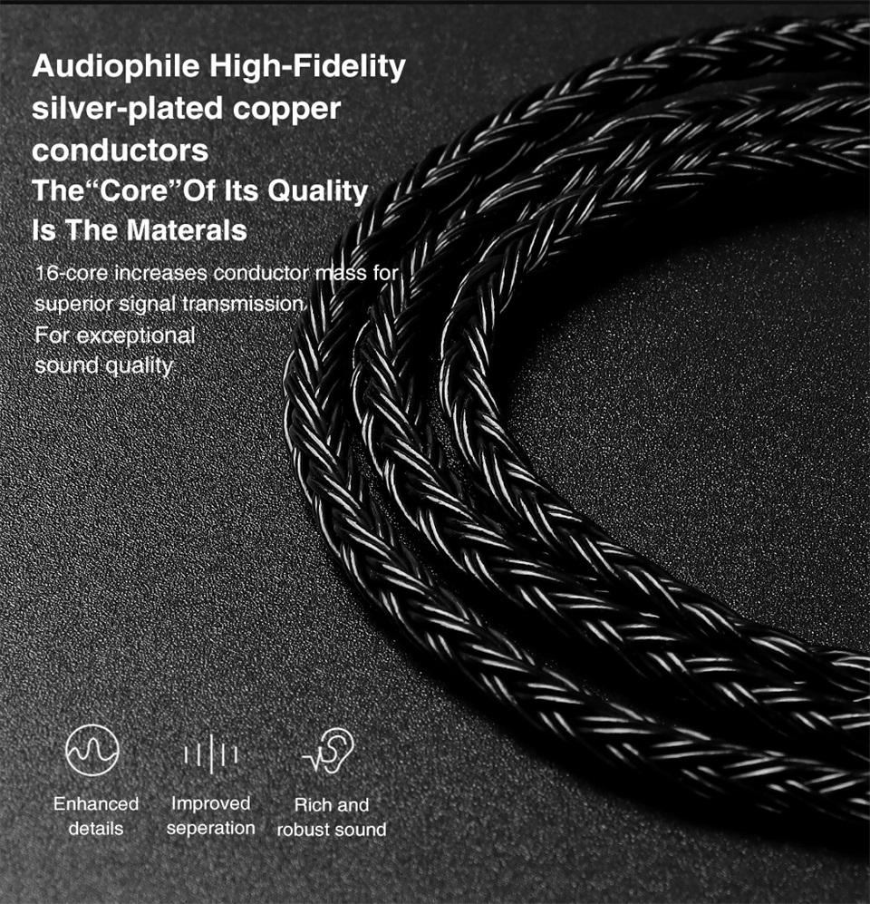 TRN T2 Pro16 Core Earphones Silver Plated HIFI Upgrade Cable 2.5/3.5/4.4/Type C/Lighting/QDC//MMCX/0.75/0.78 MT4 TA4 MT1MAX