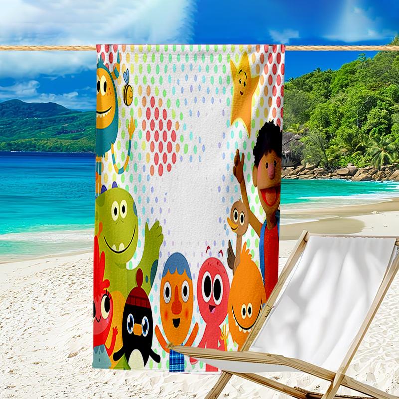 proof beach towel with a Super Simple Songs pattern - soft,absorbent,quick-drying,machine washable - perfect for swimming,camping,bathing