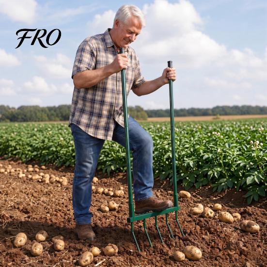 Heavy Duty Garden Fork 5-Tine Broad Fork, Pitchfork with Dual Handles, Gardening Hand Tiller, Digging for Planting, Gardening, Soil Aeration