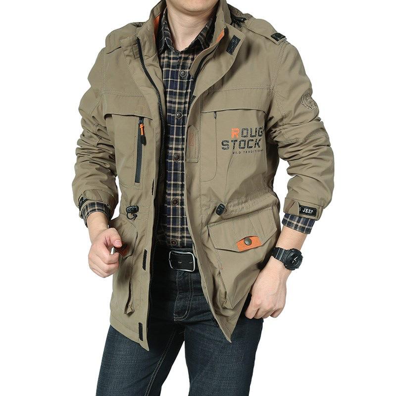 Jacket Men's Medium and Long Casual Outdoor Hooded Large Size Jacket Men's Jacket Spring and Autumn Clothing