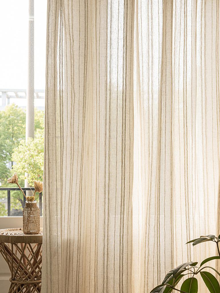 1pc Linen Blackout Mori Style Simple Solid Color Beige Sheer Curtain for Home Living Room House Decor Breathable Moaquito proof