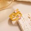 Europäischer und amerikanischer Titanstahlring mit Blumenöffnung, vergoldeter High-End-Zeigefingerring, farbenfroher, vielseitiger Ring, Schmuckgeschenk