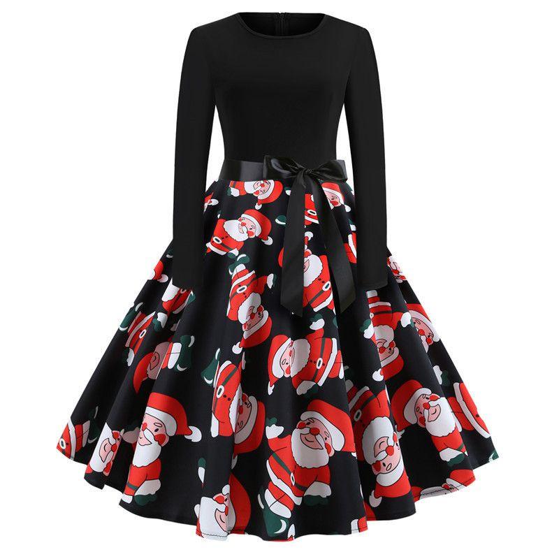 Festive Women s Christmas Party Dress With Santa Claus Print Plus Size SantaClaus,4XL