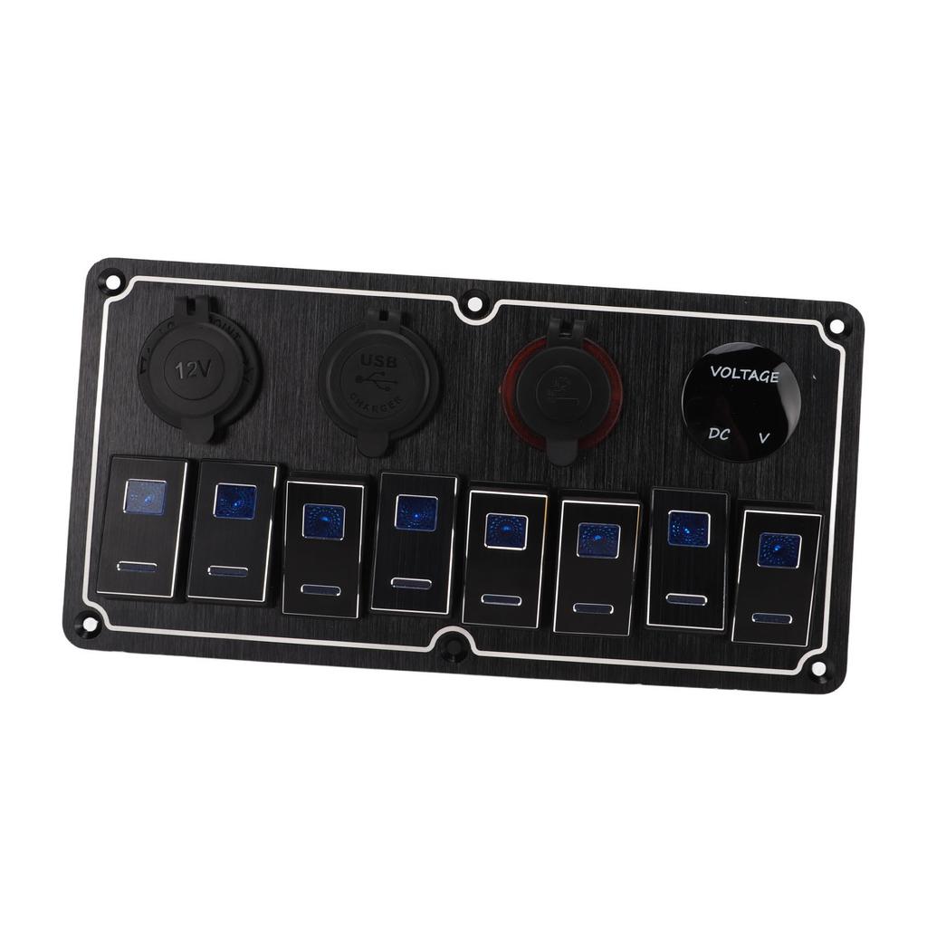 8 Gang Rocker Switch Panel 12 to 24V 2 Blue LEDs with DIY Sticker 5 Pin Waterproof for Cars RVs Yachts Ships