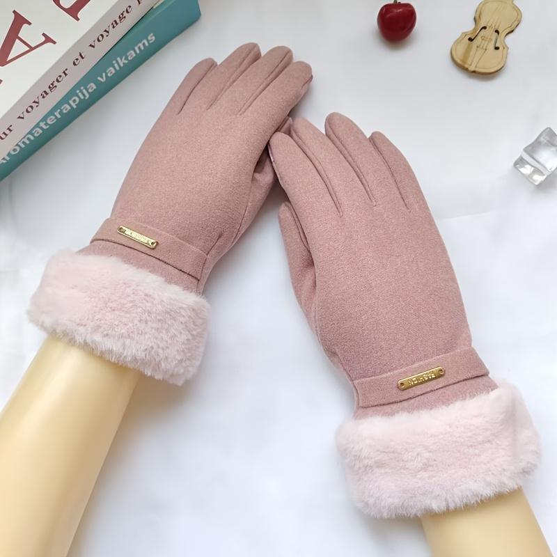 

Elegant Women S Touchscreen Winter Gloves Thickened with High-Quality Fleece Lining, Soft Fluffy Cuffs for Outdoor Sports and Cold Weather