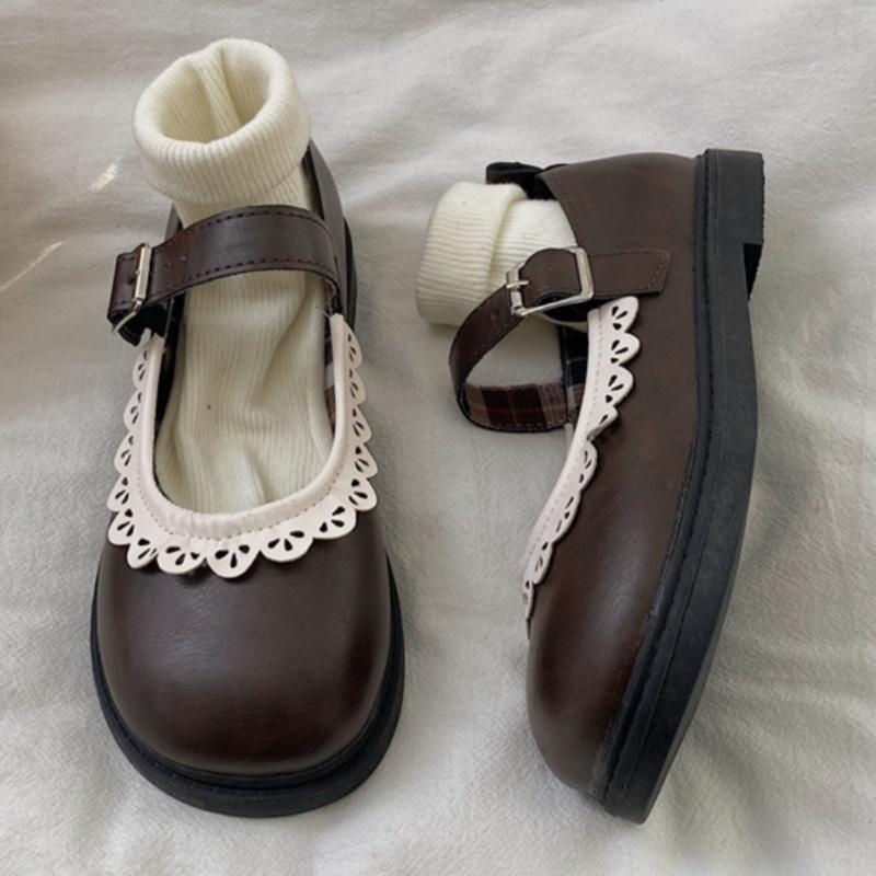 Fashion 2025 Spring New French Style Flat Bottom Shoes Mary Jane Round Toe Soft With Lace Trim Shoes Outside Sweet Comfy Women Shoes