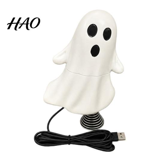 Spooky Home Decorations Cute Ghost Night Light with Spring Base, USB Powered Mini Halloween Unique Holiday Gifts Tree Topper LED for Party,