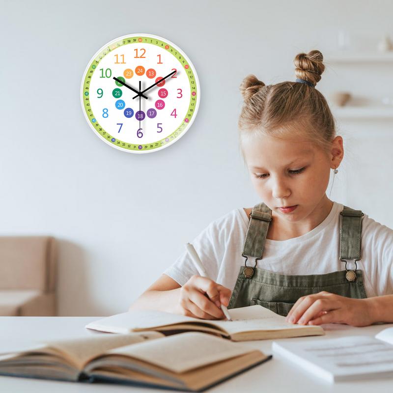 Teaching Time Clock For Kids 8-Inch Kids Room Wall Decor Analog Clock Non Ticking Telling Time Teaching Clock Silent Learn To