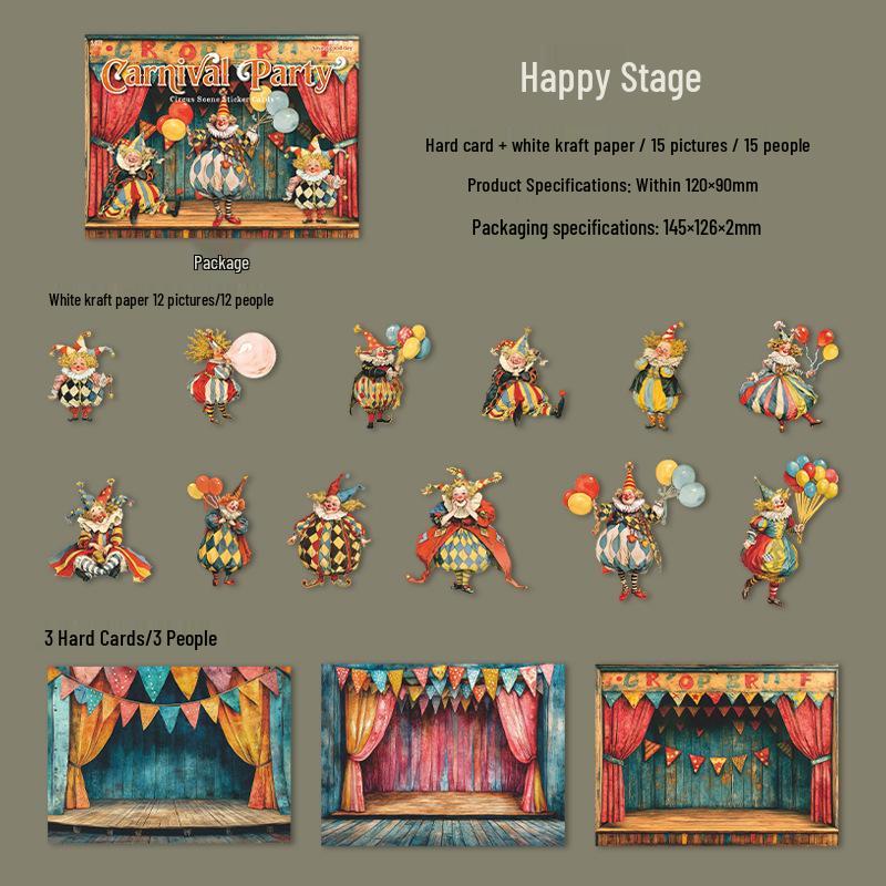 Carnival Circus Scenery Sticker Pack: 15 Sheets, 6 Styles