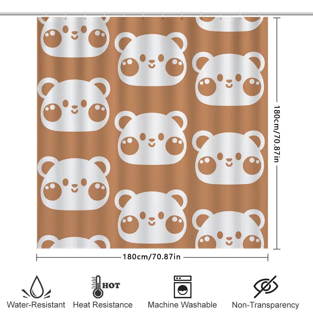 Cute Cartoon Panda Design Shower Curtains Set For Bathroom Decor Waterproof Fabric Shower Panels In Orange White Colorful
