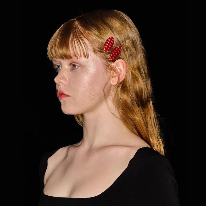 Petite Oval Gingham Check Hair Clip Set (B)