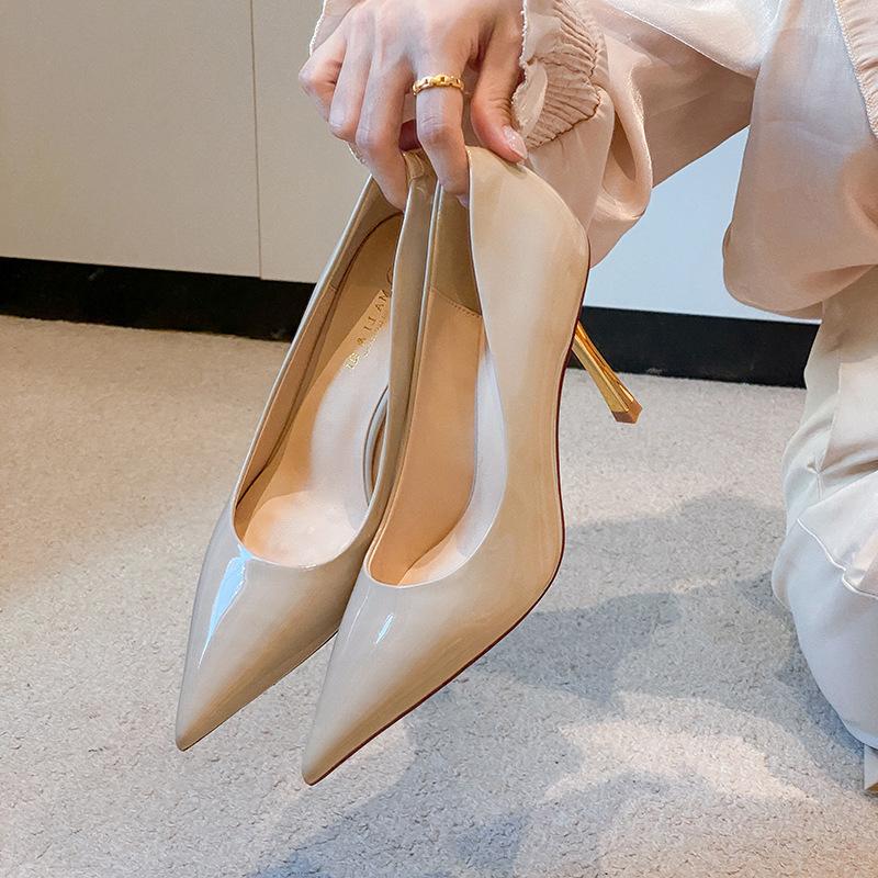 Autumn new metal heel not tired feet high heels burgundy sexy temperament thin heel shallow mouth single shoes women