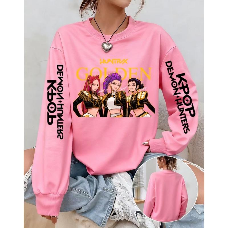 Fashion Women's T-shirt Demon Hunters Anime Print Girl Daily Casual Pullover Spring And Autumn Long Sleeve Sweatshirt Women's Top Tees Clothing