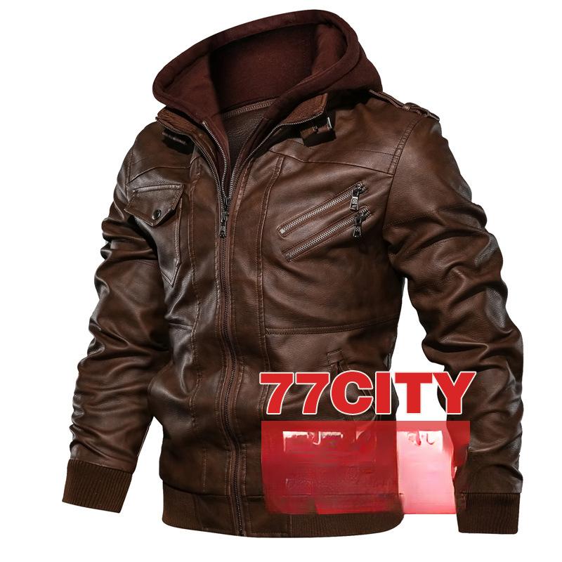 

PU Leather Jacket Removable Hood Autumn Coat 3XL