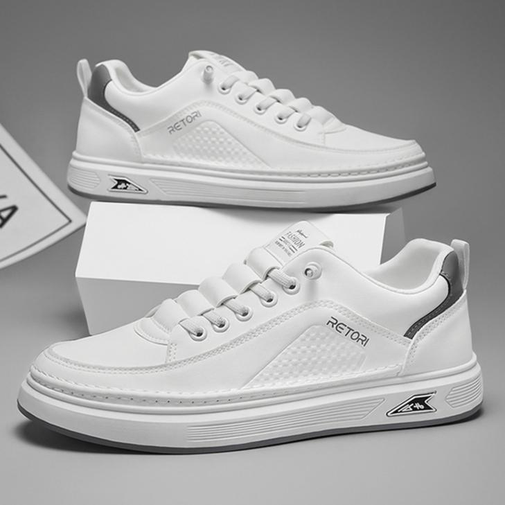 Leather Casual Shoes for Men Breathable White Sneakers Fashion Driving Walking Tennis Shoes for Male Office Flats Shoes