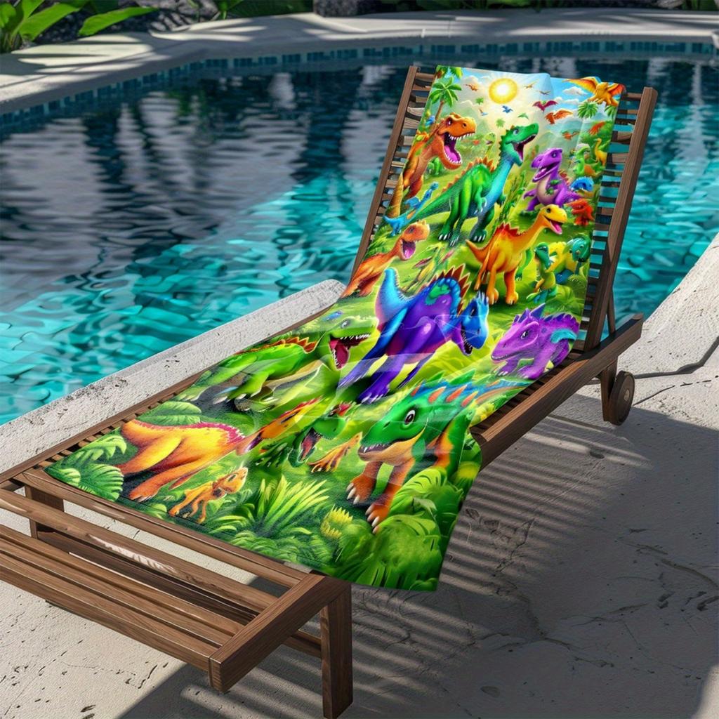 Buntes Dinosaurier-Paradies Strandtuch Weich Saugfähig Leicht Schnelltrocknend Polyester Strandtuch Perfekt für Strand Pool Reisen