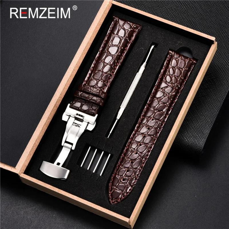 Leather Watch Band 18/20/22/24mm Universal Bracelet Crocodile Pattern Business Watchband Accessories with Gift Packing Box