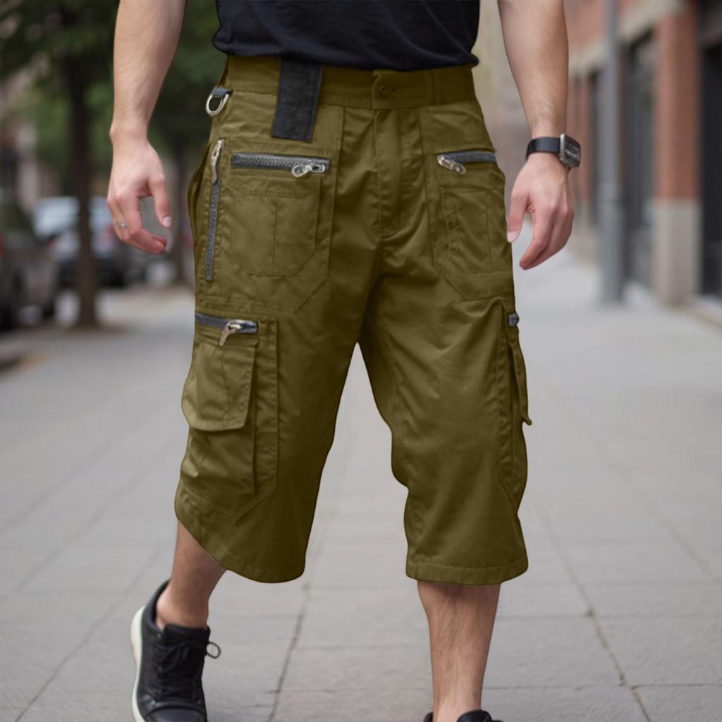 Pantalones Cargo 3/4 para Hombre - Pantalones Cortos de Trabajo Holgados Estilo Vintage con Múltiples Bolsillos