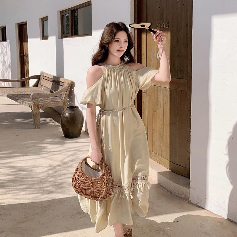Romantic Neck Off-the-shoulder Dress Women's Summer New Elegant Temperament Atmosphere Long Dress