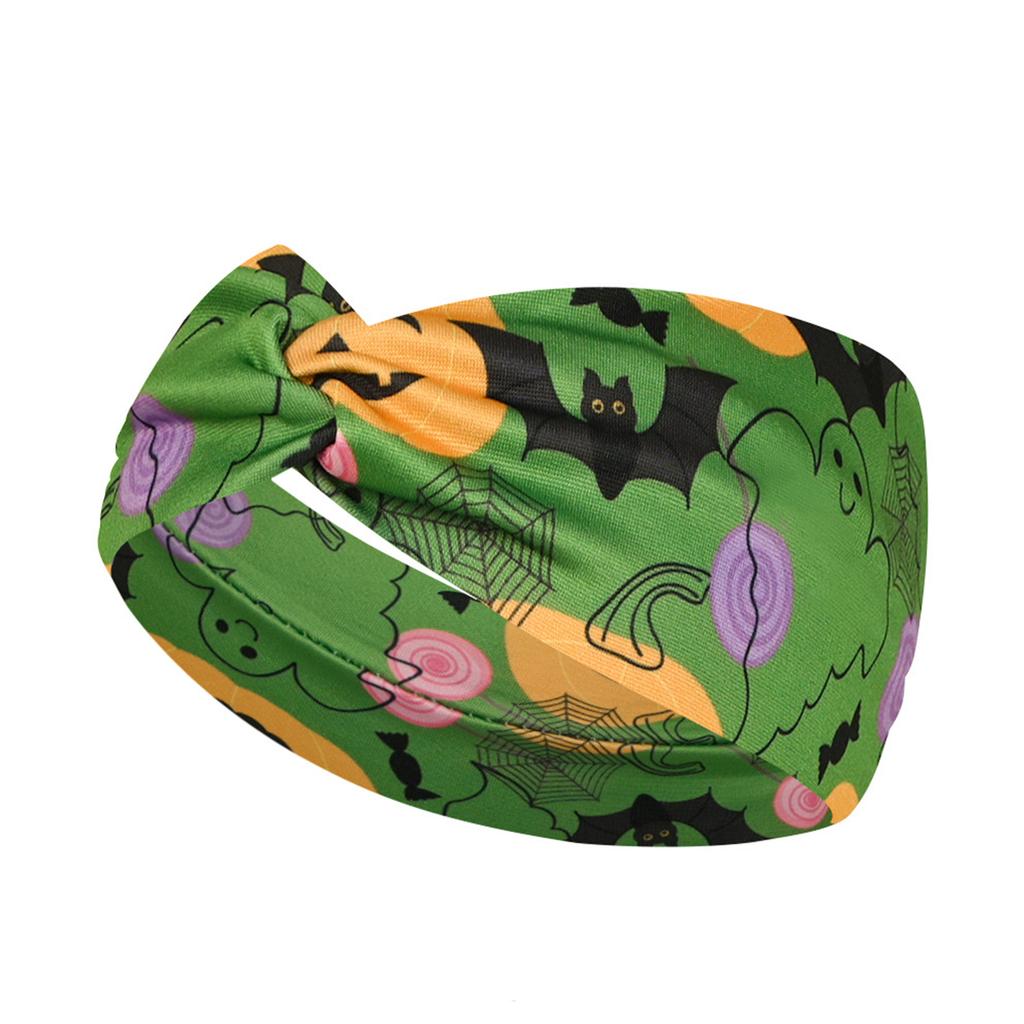 Halloween Print Wide Knotted Headband for Women and Girls Soft Stretchy Fabric Head Wrap with Festive Patterns